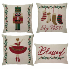 Kit 4 Capas de Almofadas Linho Encantos de Natal