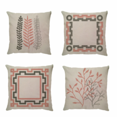 kit 4 Capas de Almofadas Linho Broderie Rose e Grafite