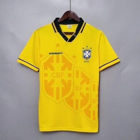 CAMISA RETRÔ BRASIL 1994 COPA DO MUNDO MASCULINA - AMARELA E VERDE