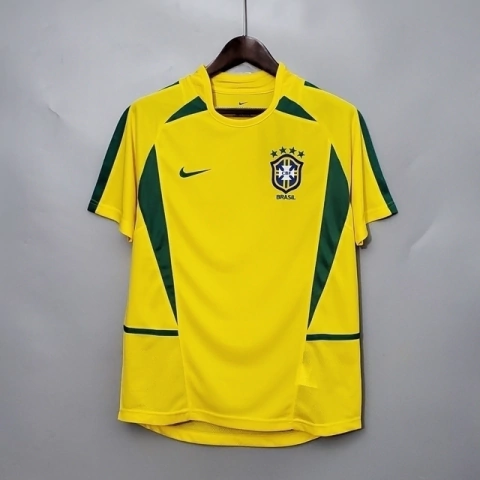 CAMISA RETRÔ BRASIL 2002 COPA DO MUNDO MASCULINA - AMARELA E VERDE