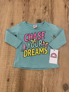 Blusa manga longa verde "Chase your dreams" - borboletas (Guu Kids) - comprar online