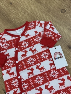 Macacão longo vermelho e branco - renas\cristais de gelo - loja online