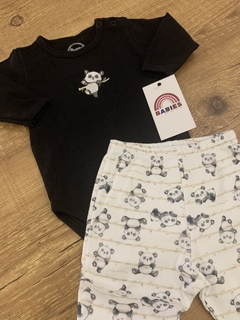 Conjunto body manga longa preto + calça listrada panda (Mini Bear) na internet