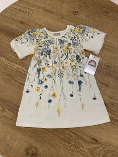Vestido com manga princesa - flores coloridas com detalhes dourados (Milon) - comprar online