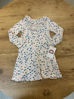 Vestido manga longa com florzinhas rosa e azul (Hering)