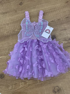 Vestido com elástico lilas com borboleta - saia de tule - comprar online