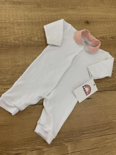 Macacão longo manga longa branco com gola rosa (Encanto Baby) na internet