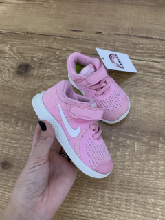 Tenis canelado rosa - velcro + cadarço (Nike) - Babies Move Brecho
