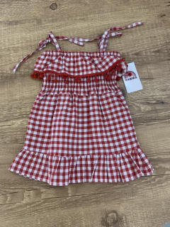 Vestido de alcinha xadrez vermelho e branco - pompozinho - comprar online