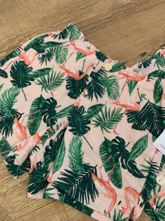 Conjunto linho estampado rosa com folhas e flamingo - blusa + short (Old Navy) - loja online