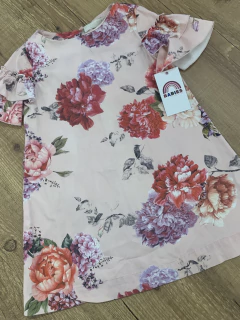 Vestido rodado rosa floral com mangas de babado (Zara) - Babies Move Brecho