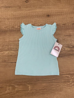 Blusa cavada canelada verde água - manga de babadinhos (Baby Club) - comprar online