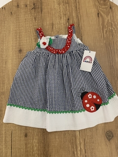 Vestido quadriculado azul e branco - barra canelada branca + joaninha (Rare too) - comprar online