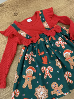 Vestido blusa canelada vermelho com saia verde - biscoito - comprar online