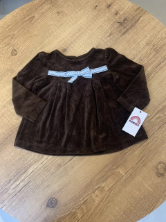 Blusa manga longa de fleece marrom com laço azul (Gymboree)