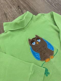 Blusa gola alta com manga longa verde - corujinha (Mulberry) - Babies Move Brecho