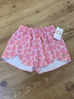 Short Tactel estampado rosa - corações (Lilica Ripilica)