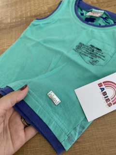 Blusa regata verde com azul com bolso frontal (Elian) - loja online