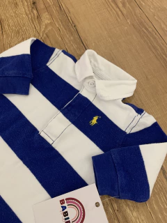Macacão curto gola pólo manga longa azul e branco (Ralph Lauren) - loja online