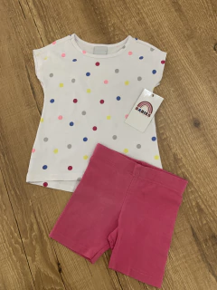Camiseta branca poazinho colorido + short rosa (Malwee) - comprar online