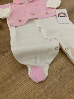 Vestido rosa poazinho - babadinho na gola e laço com strass (Lelé Kids) - Babies Move Brecho