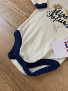 Body manga longa creme e azul "miss fofura" (Iaze) - comprar online