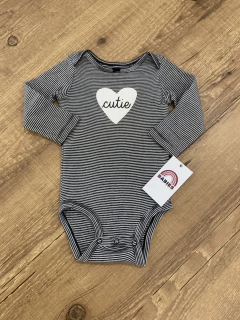Body manga longa listrado preto e branco com coração "Cutie" (Carter's) - comprar online