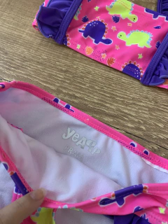 Conjunto biquini estampado roxo e rosa dino (Yeapp) - loja online