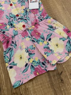 Macaquinho rosa com flores amarelas (Pura Infância) - loja online