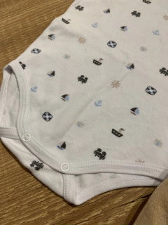 Conjunto body fundo do mar + calça moletom bege (Anjos baby) - Babies Move Brecho