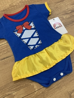 Body vestido azul com amarelo 'Branca de Neve' - Babies Move Brecho