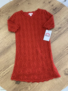 Vestido manga longa de crochê vermelho com glitter (Cat & Jack)