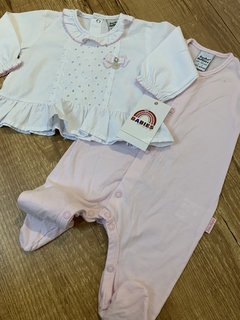 Conjunto jardineira com pé + blusa com lez de laço (Sonho Mágico) - comprar online