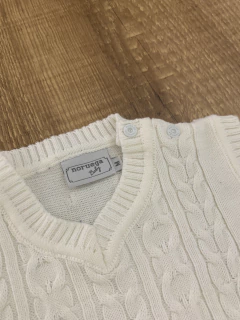 Suetér cavado tricô branco (Noruega Baby) - Babies Move Brecho