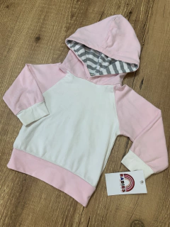 Blusa de frio moletom rosa e branco com capuz - comprar online