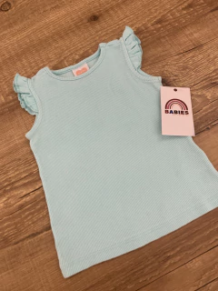 Blusa cavada canelada verde água - manga de babadinhos (Baby Club) na internet