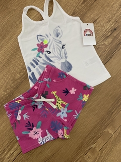 Conjunto camisa cavada branca zebra + short moletom rosa floral (Carter's) na internet