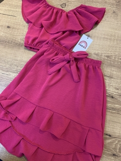 Conjunto rosa soltinho - blusa bata + saia longa - comprar online
