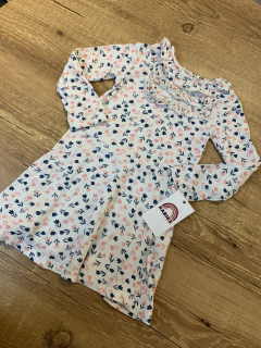 Vestido manga longa com florzinhas rosa e azul (Hering) - comprar online