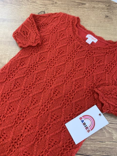 Vestido manga longa de crochê vermelho com glitter (Cat & Jack)