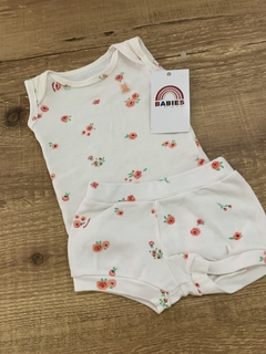 Conjunto branca flores vermelhas - body + short (Kiko Baby) na internet