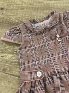 Imagem do Vestido saia tenista xadrez marrom e rosa - gola inglesa (Roana)