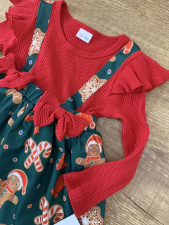 Vestido blusa canelada vermelho com saia verde - biscoito na internet