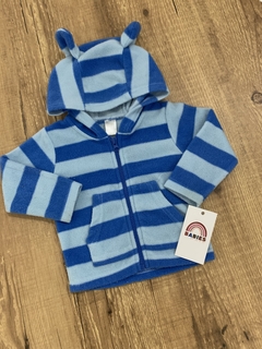 Blusa com capuz de fleece listrado azul escuro e azul claro (Basic) na internet
