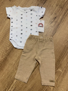 Conjunto body fundo do mar + calça moletom bege (Anjos baby)