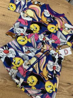 Conjunto estampado azul personagens looney tunes (Animê) - comprar online