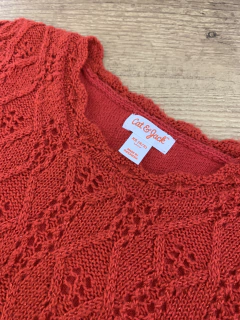 Vestido manga longa de crochê vermelho com glitter (Cat & Jack) - Babies Move Brecho
