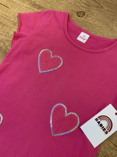Vestido moletom rosa com corações lantejoula (Abrange) na internet