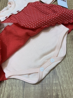 Body vestido rosa e vermelho poá com florzinhas - Babies Move Brecho