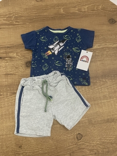 Conjunto camiseta azul astronauta\planetas + short moletom cinza com azul (Anjos Baby) - comprar online